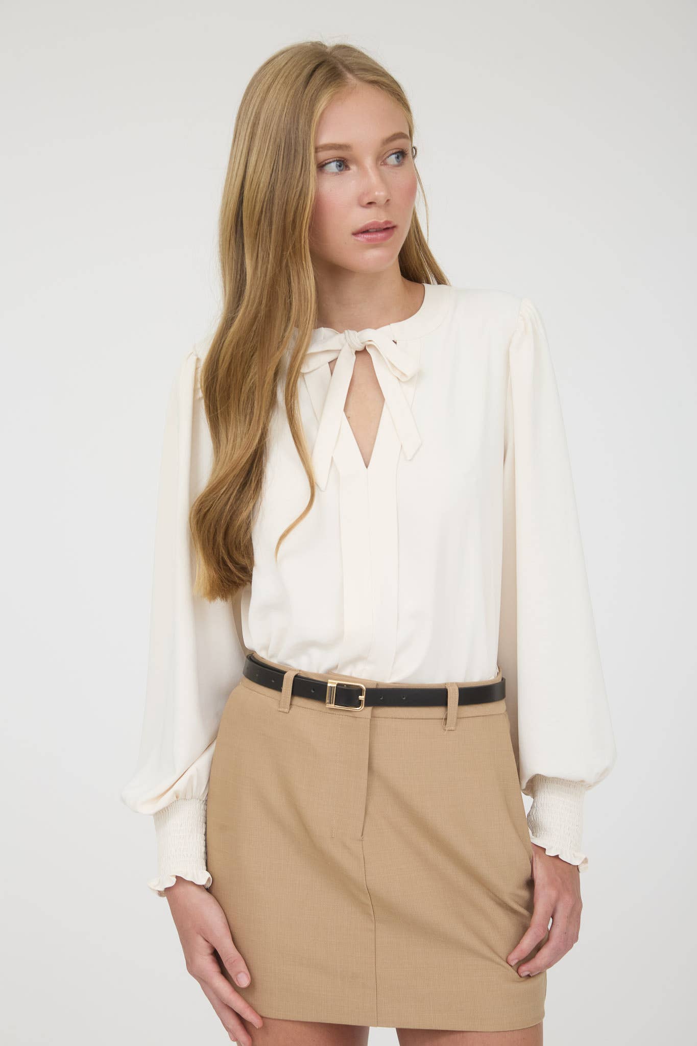 Long Sleeve Neck Tie Top