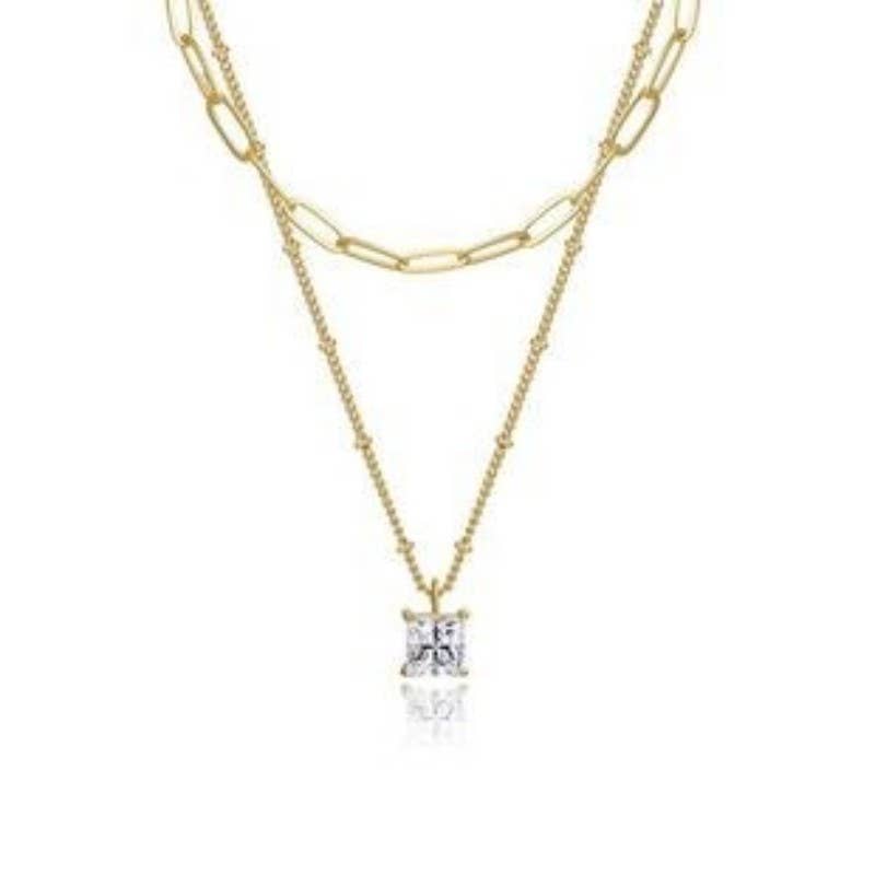 Waterproof Layered Square Zircon Necklace