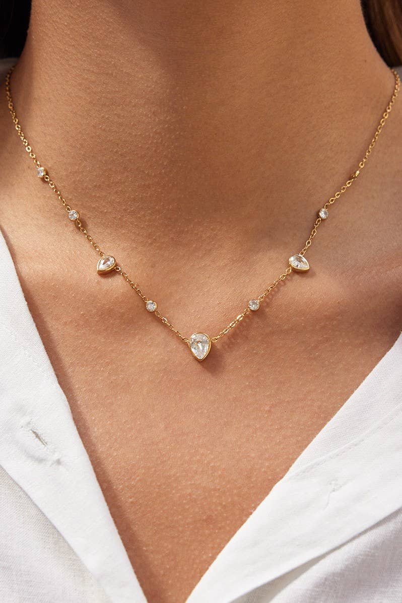 Waterproof Pear Crystal Necklace