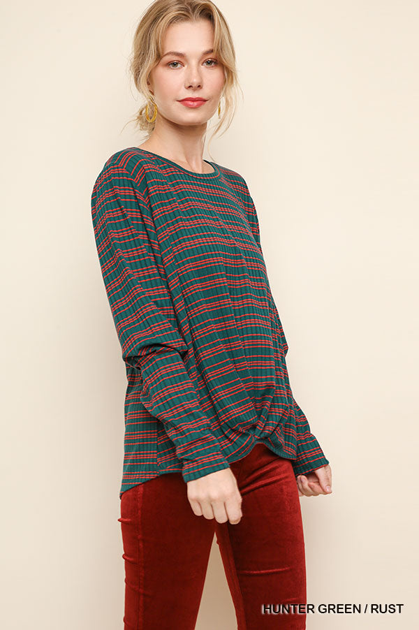 Green & Rust Striped Top