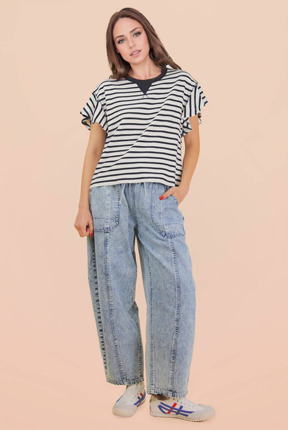 Sophia Ruffle Stripe Knit Top