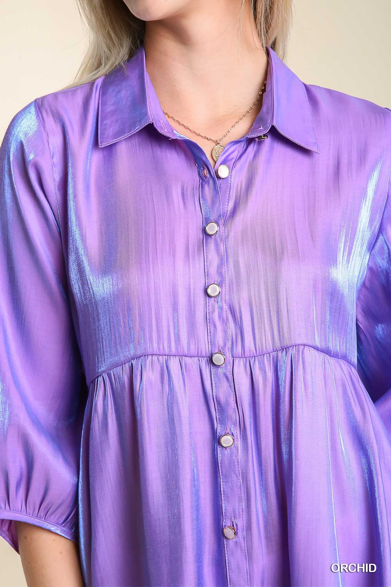 Lilac Shimmer Button Up Tunic