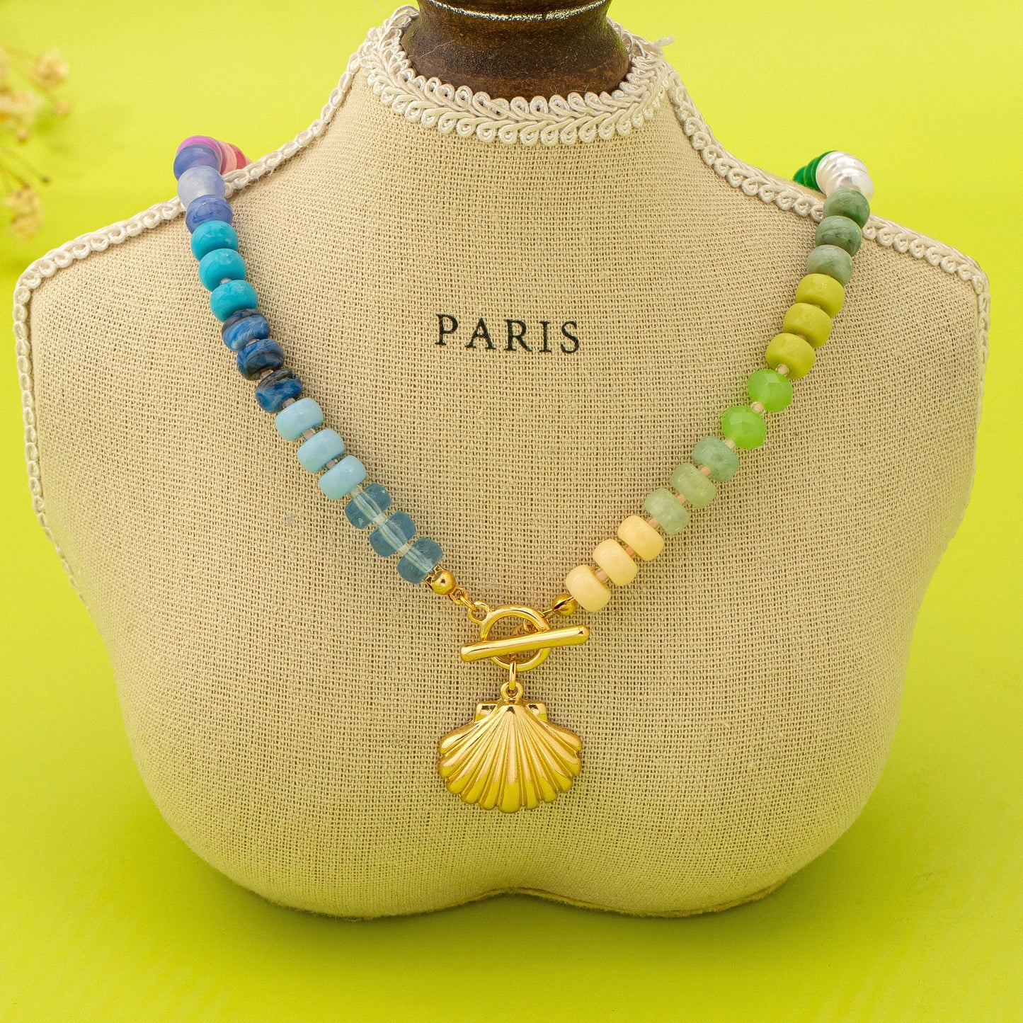 Beaded Seashell Charm Necklace
