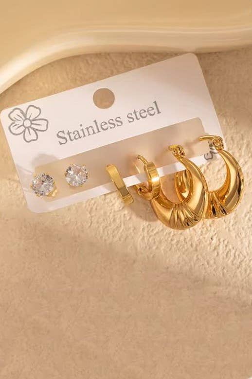 Waterproof Stud & Hoop Trio