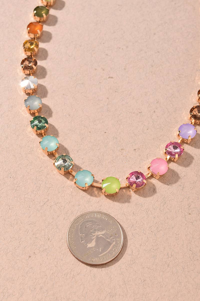 Pastel Multi Color Crystal Tennis Necklace