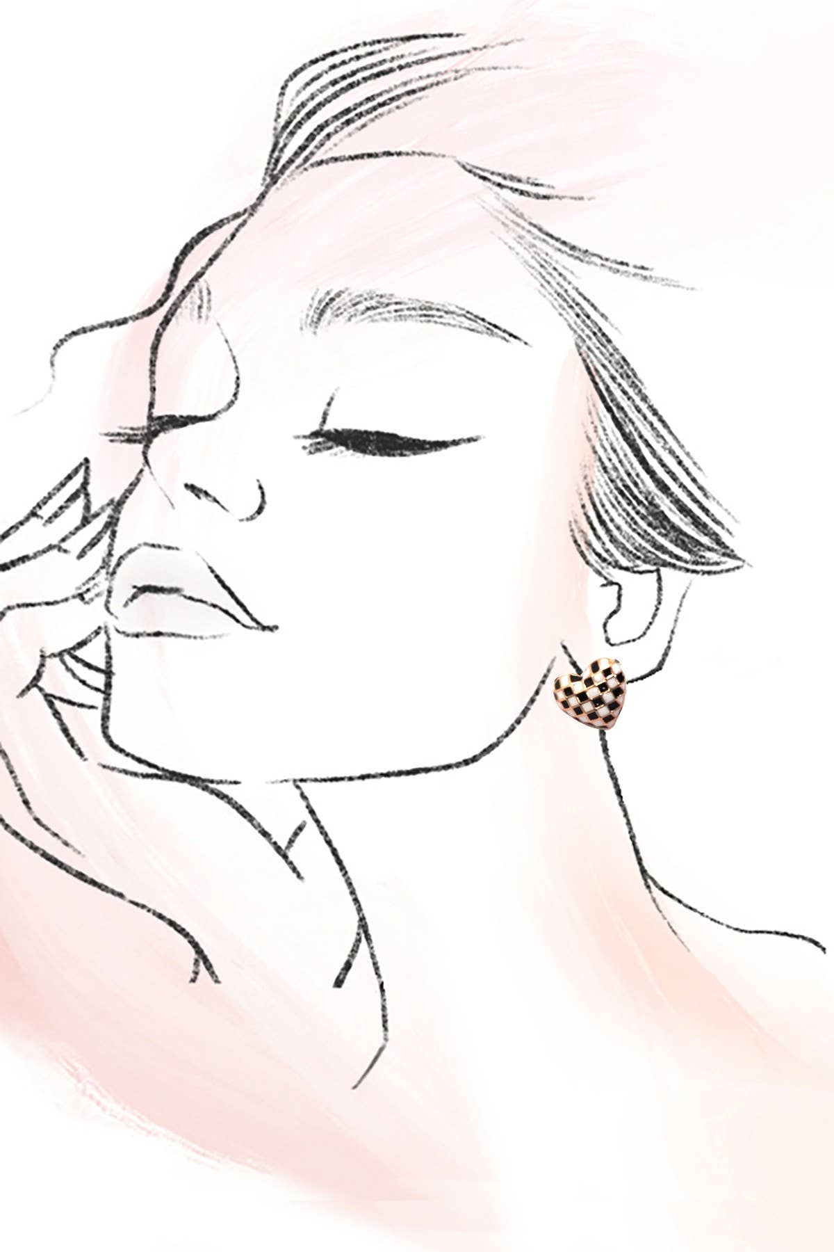 Checkerboard Heart Stud Earrings