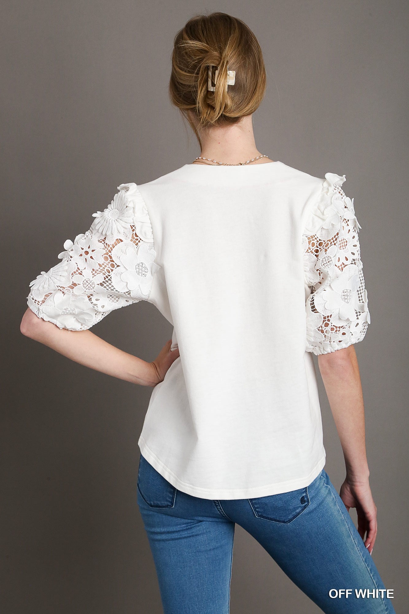 Floral Lace Contrast Sleeve Top