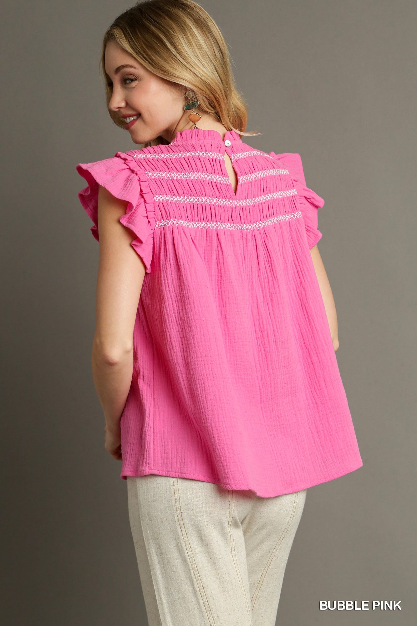 Bubble Pink Stitching Detail Top