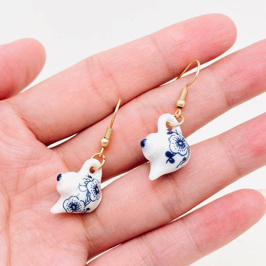 China Ceramic Teapot Charm Dangle Earrings