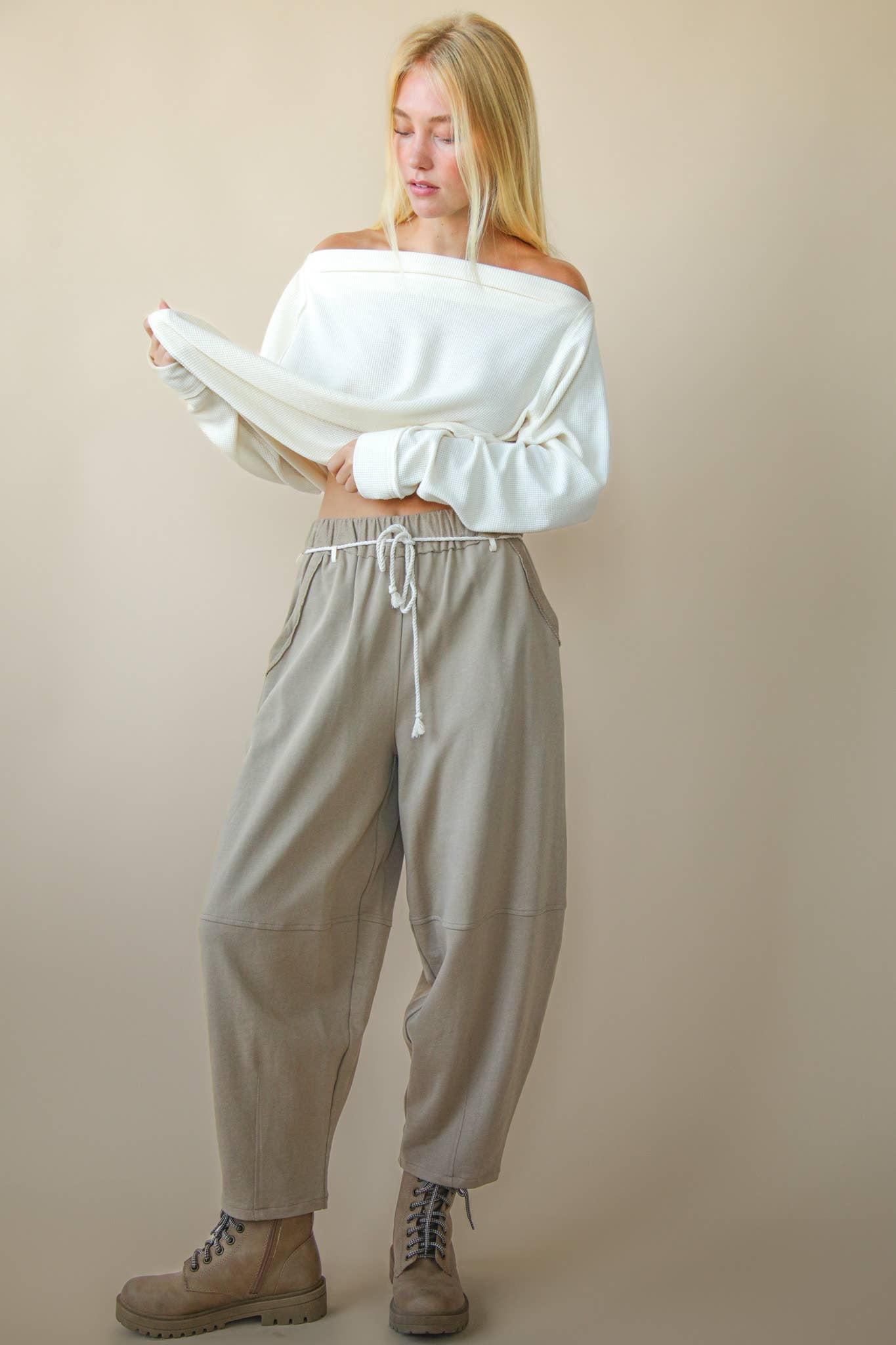 Braid Waist Strip Barrel Pants