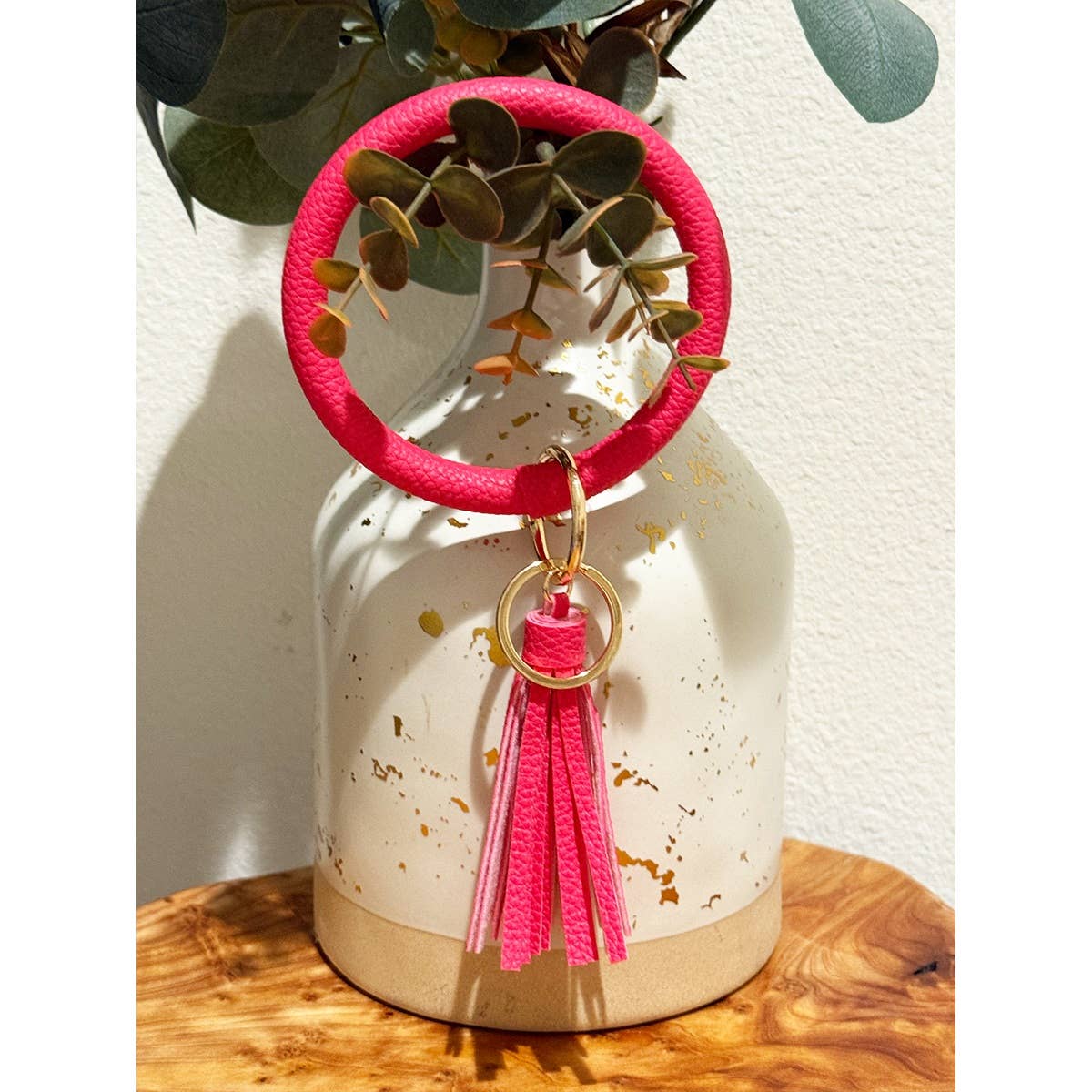 Solid PU Leather Wristlet Bangle Key Chain