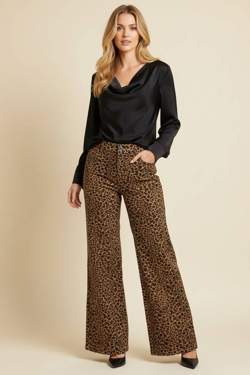 High-Rise Wide-Leg Leopard Print Trousers