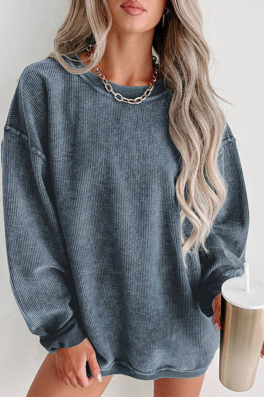 Washed Ribbed Pullover Sweatshirt