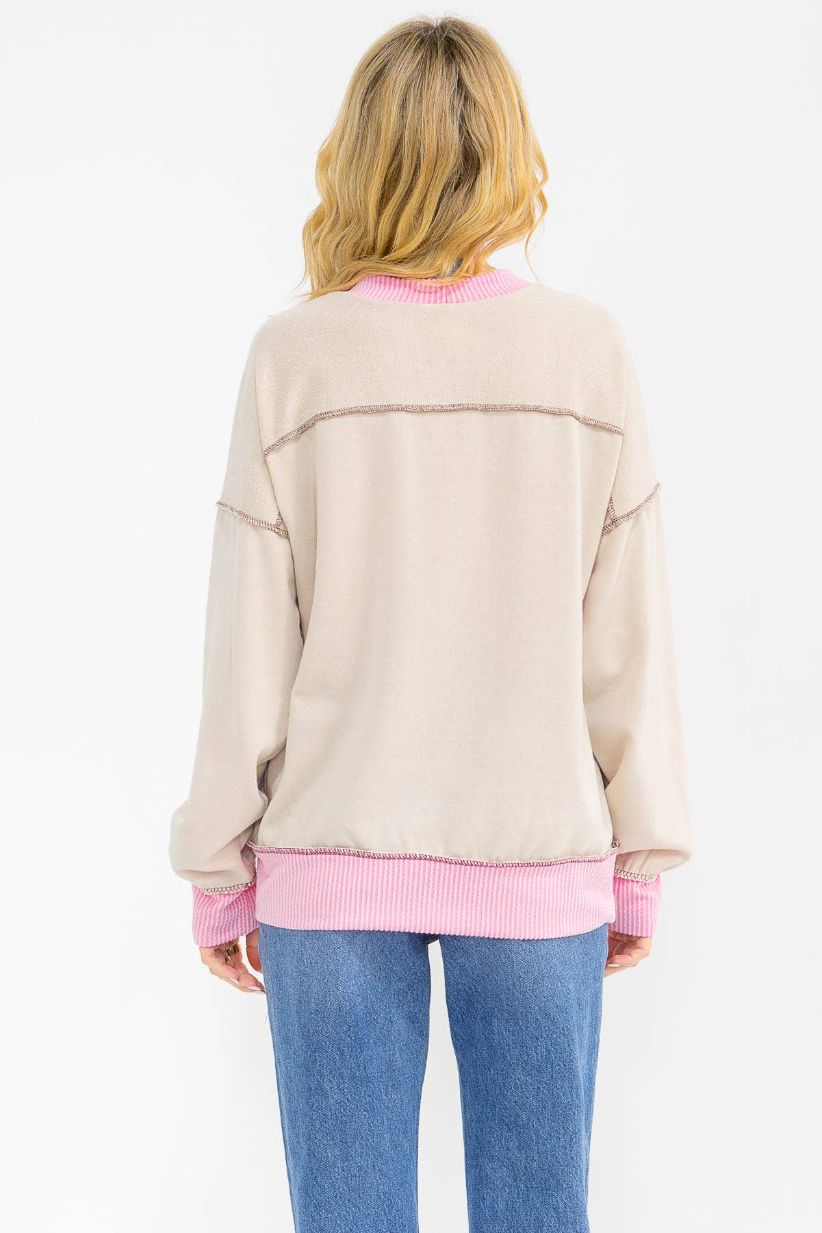 Contrast Trim Exposed Seam Sweatshirt