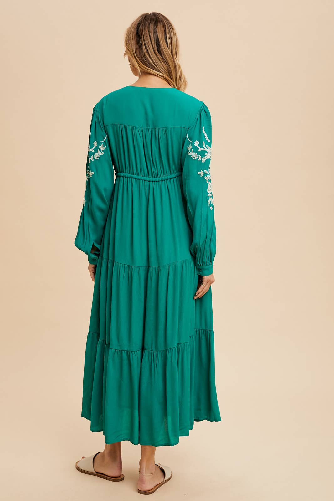 Embroidered Sleeve Maxi Dress
