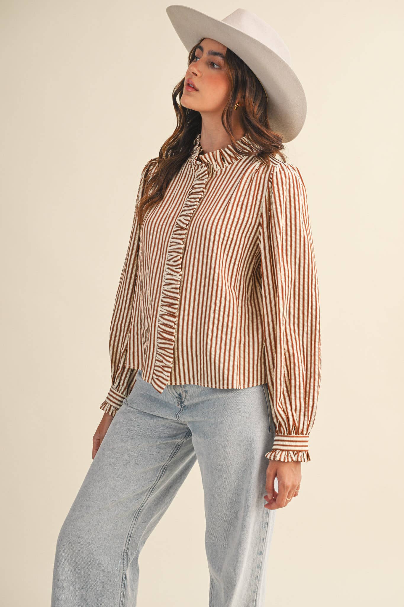 Ruffle Striped Long Sleeve Top