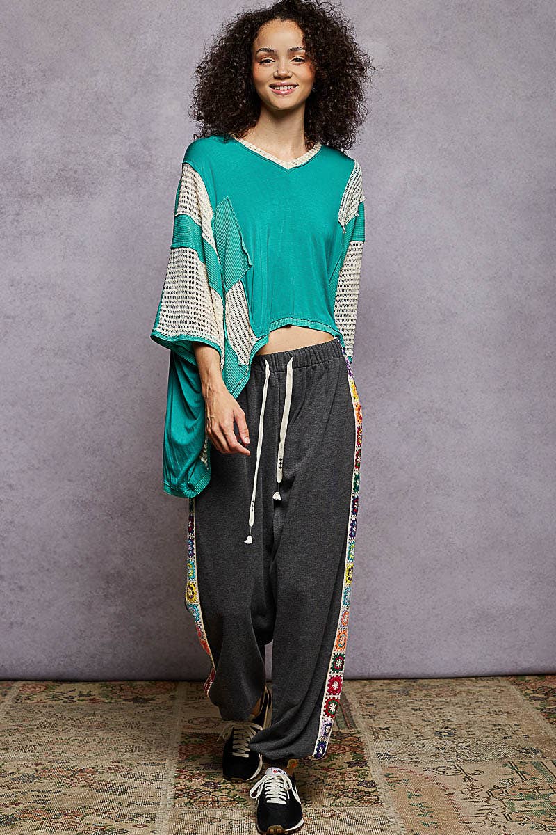 POL Oversized Lace Detail Top