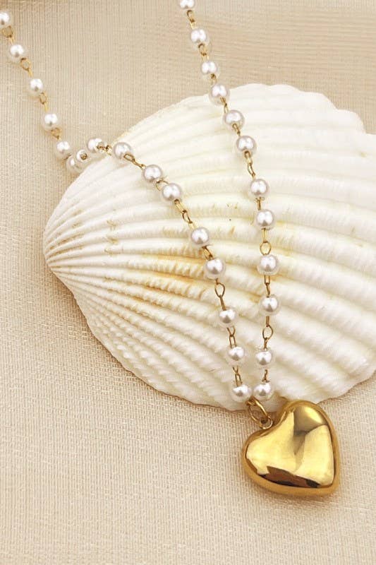 Waterproof Pearl Heart Necklace
