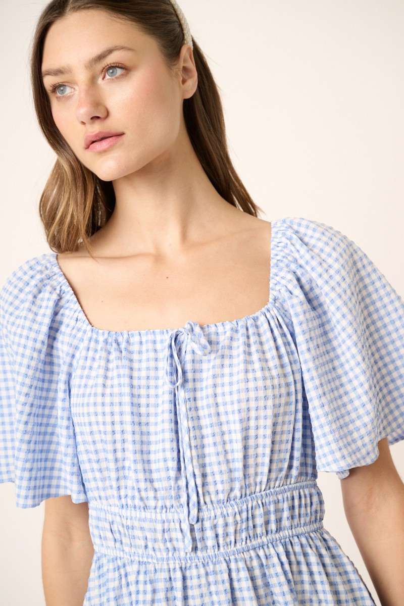 Gingham Flutter Sleeve Midi Dress