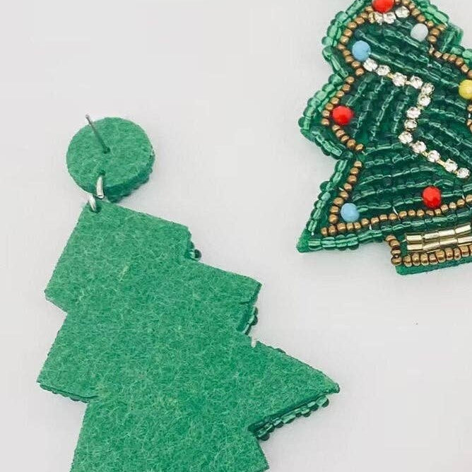 Christmas Tree Beaded Earrings