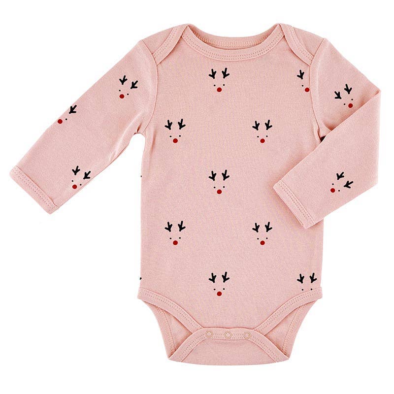 Pink Reindeer Baby Long Sleeve Snapshirt