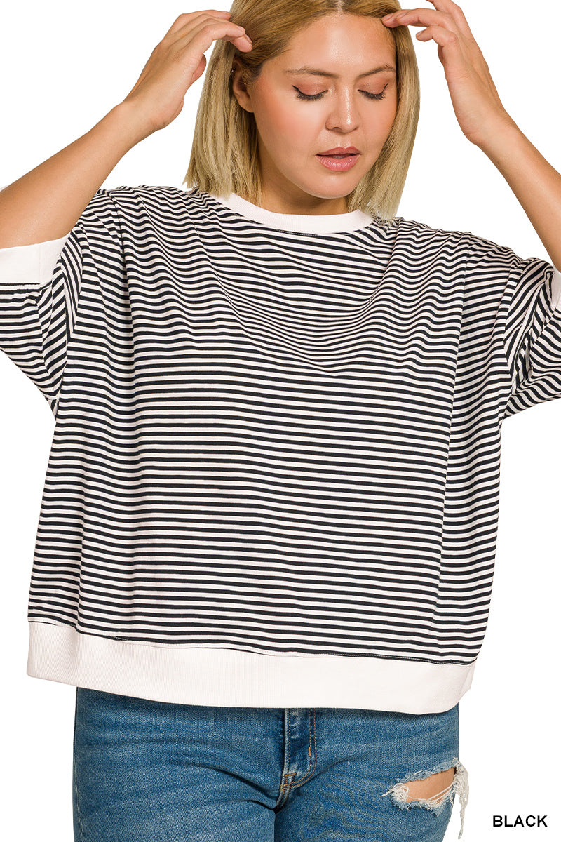 Quarter Sleeve Striped Top