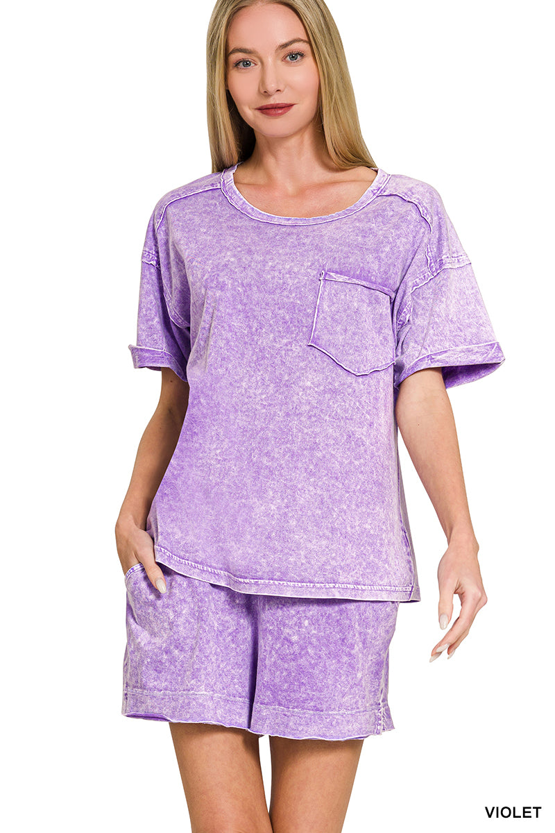 Washed Pocket Shorts Set