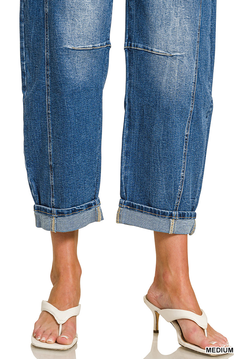 Barrel Leg Cropped Denim Pants