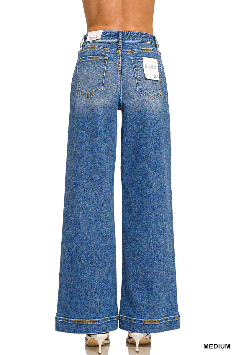 Wide Leg Pin-Tuck Denim Pants