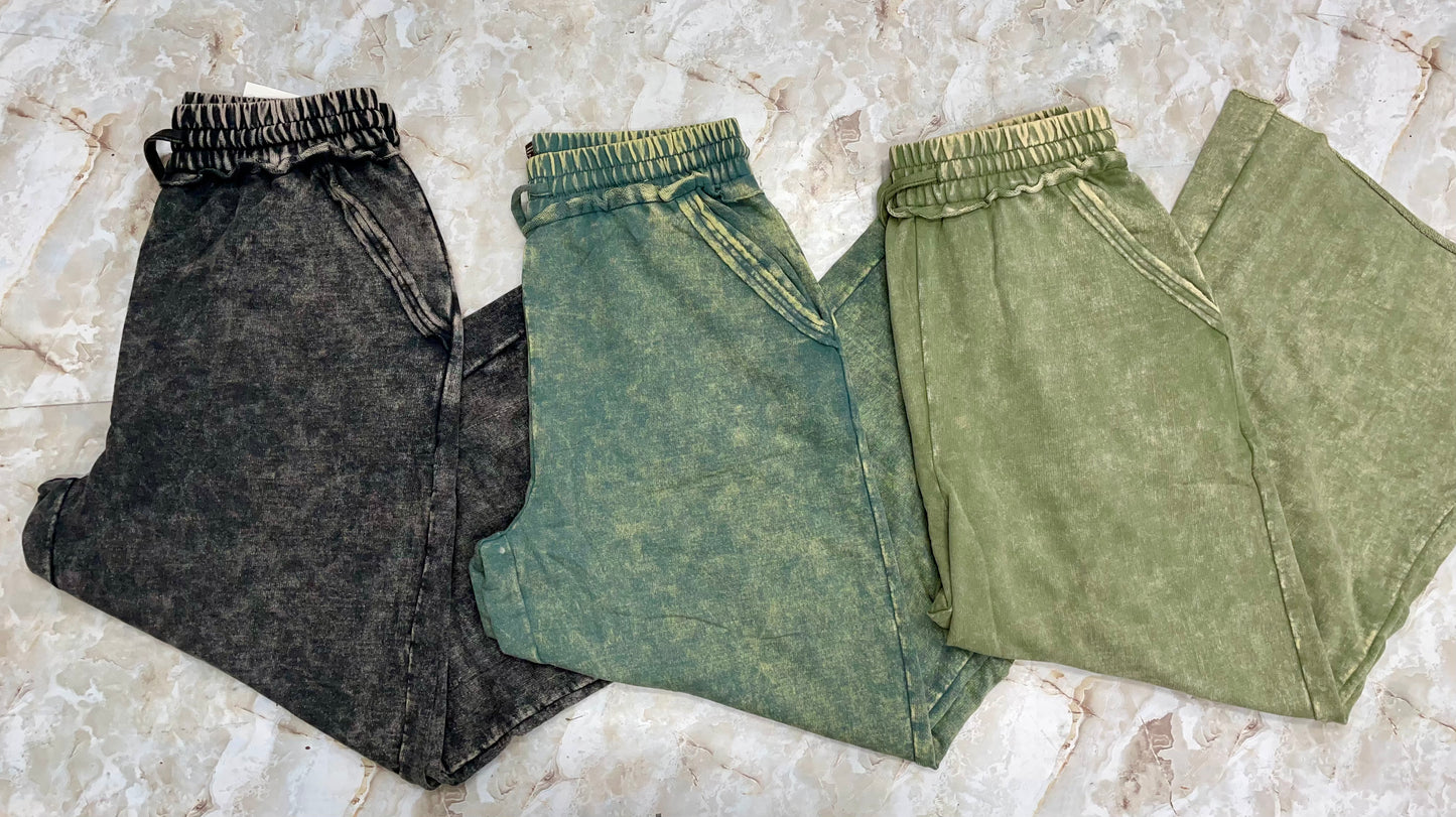 Washed French Terry Wide Leg Pants