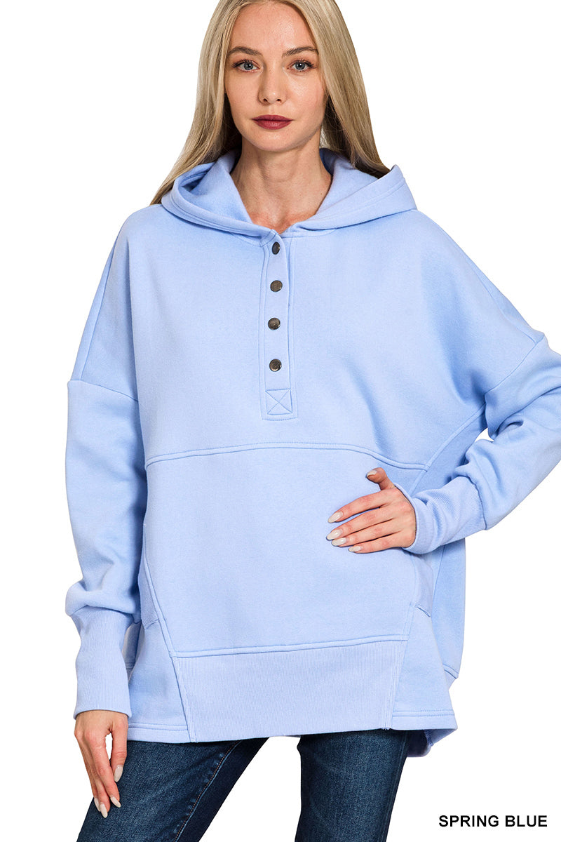 Fleece Snap Hoodie Pullover