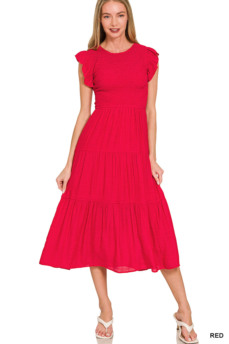 Woven Smocked Midi Dress
