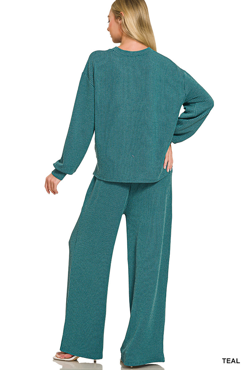 Long Sleeve Ribbed Pants Set