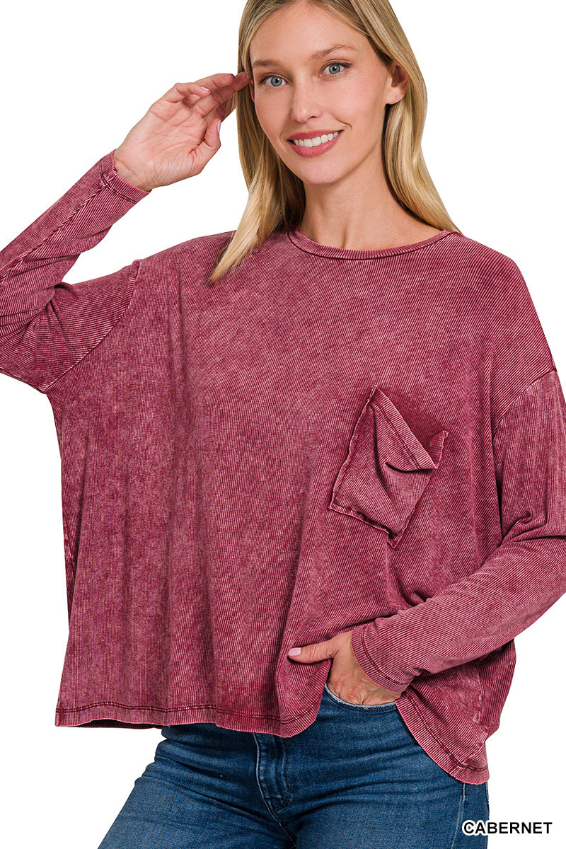 Washed Ribbed Dolman Sleeve Top