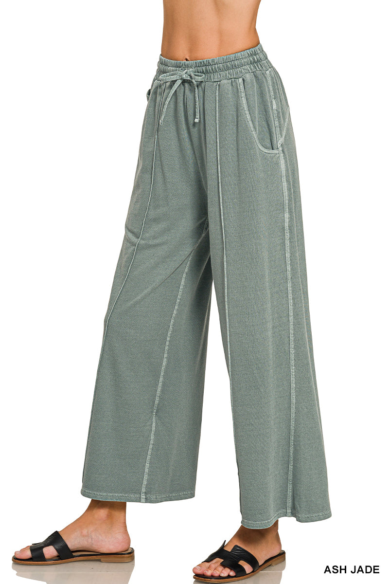 Terry Pin-tuck Wide Leg Pants