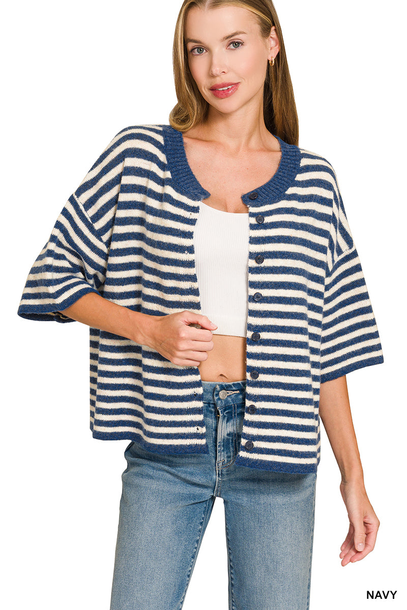 Striped Wool Blend Cardigan