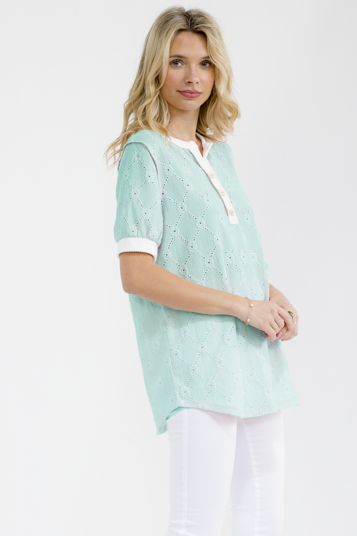 Eyelet Button Up Top