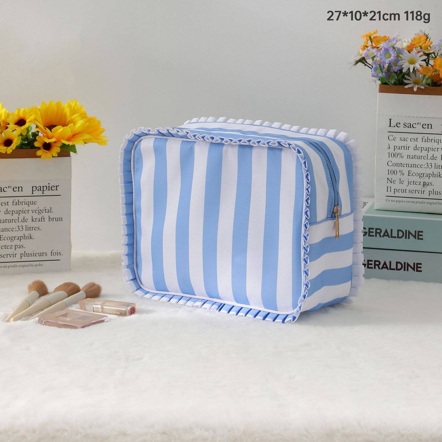 Gingham Ruffle Cosmetic Bag