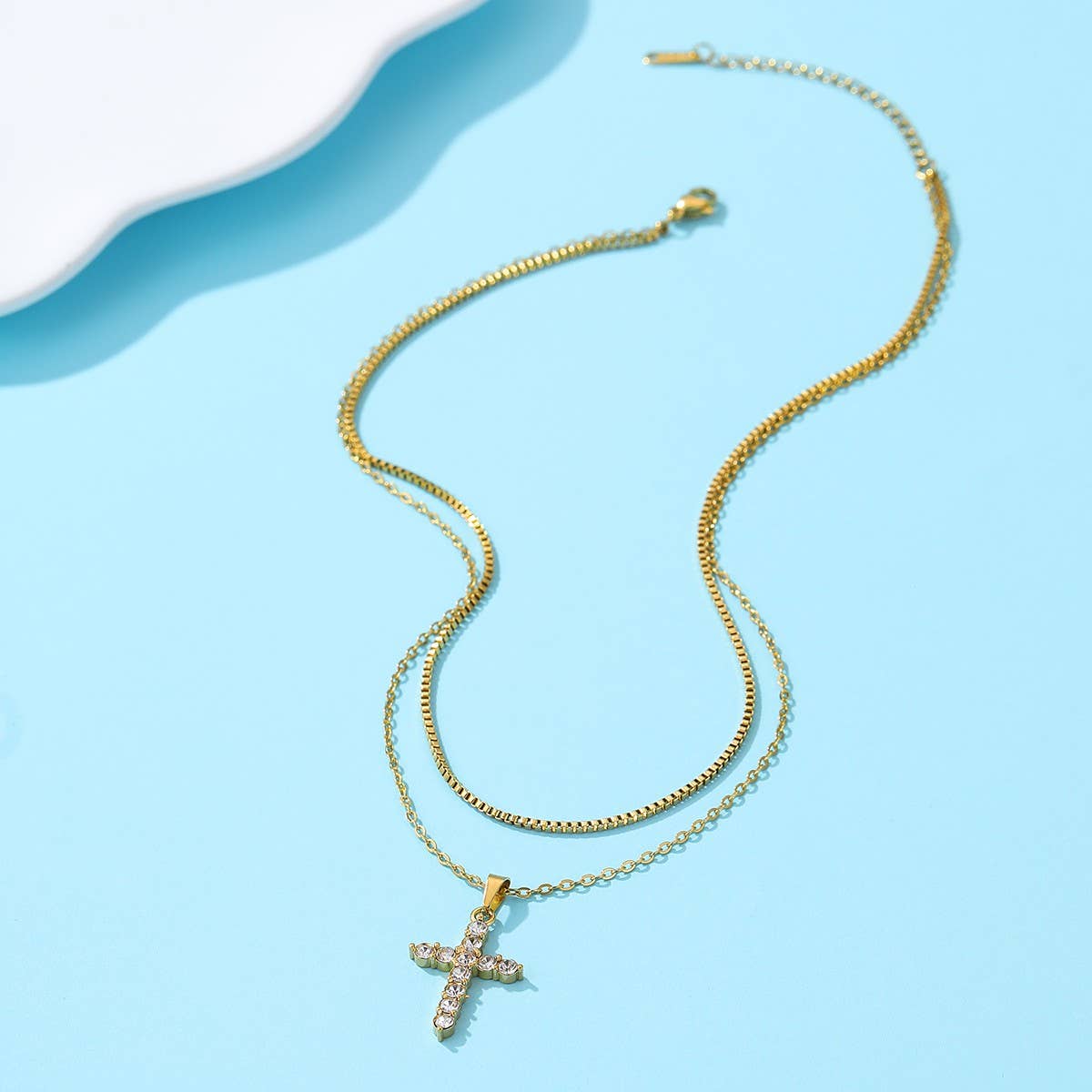 Waterproof Layered Cross Necklace