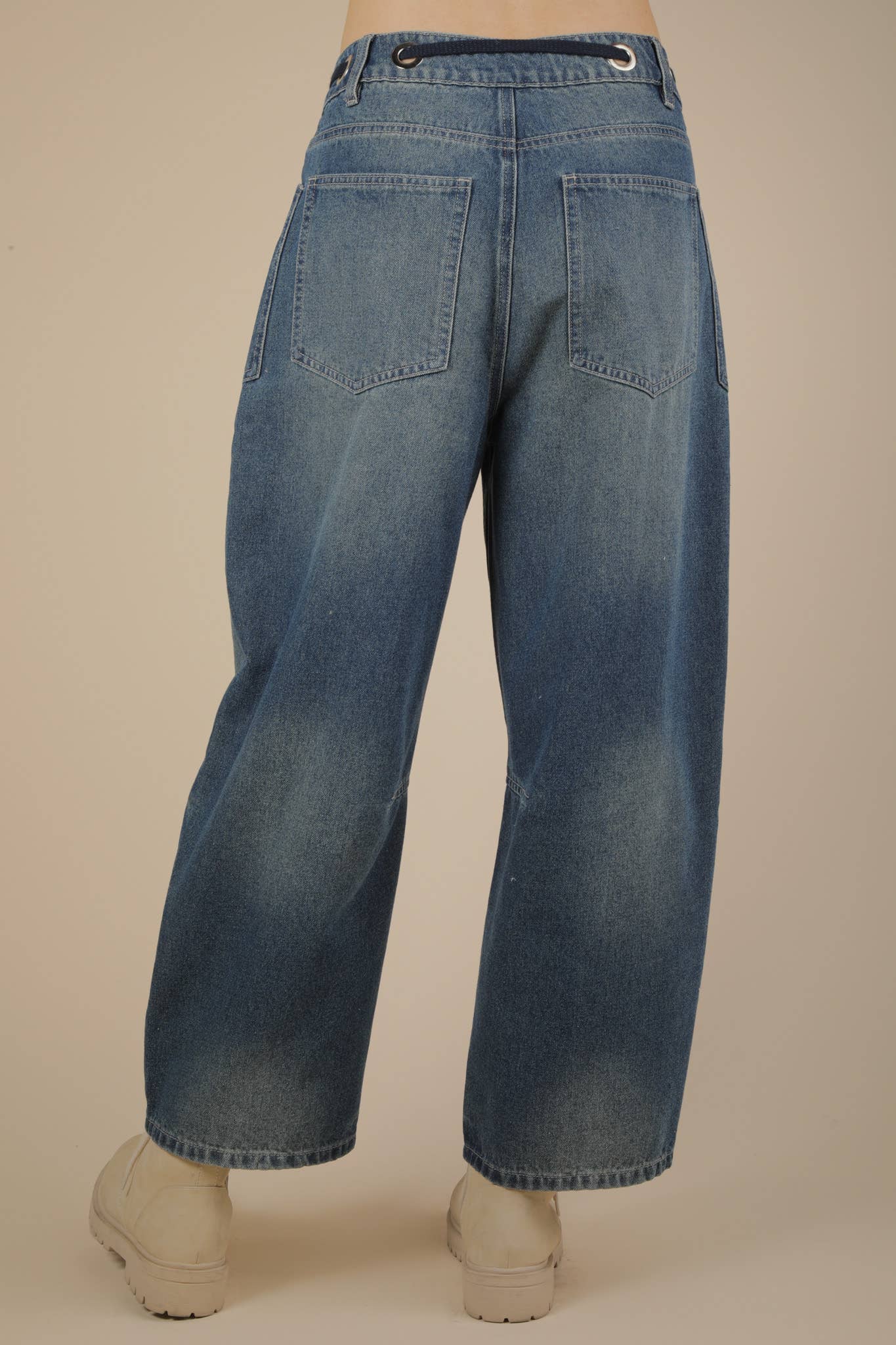 Washed Denim Barrel Pants