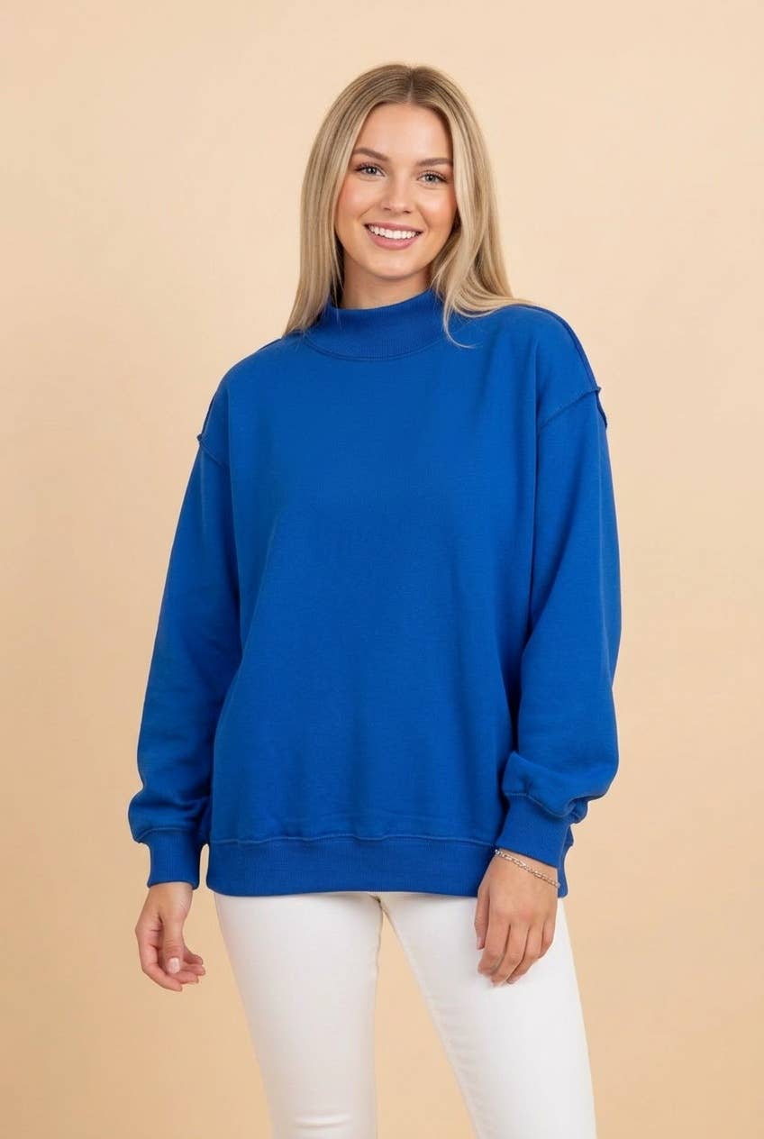 Oversized Mock Neck Exposed Seam Pullover