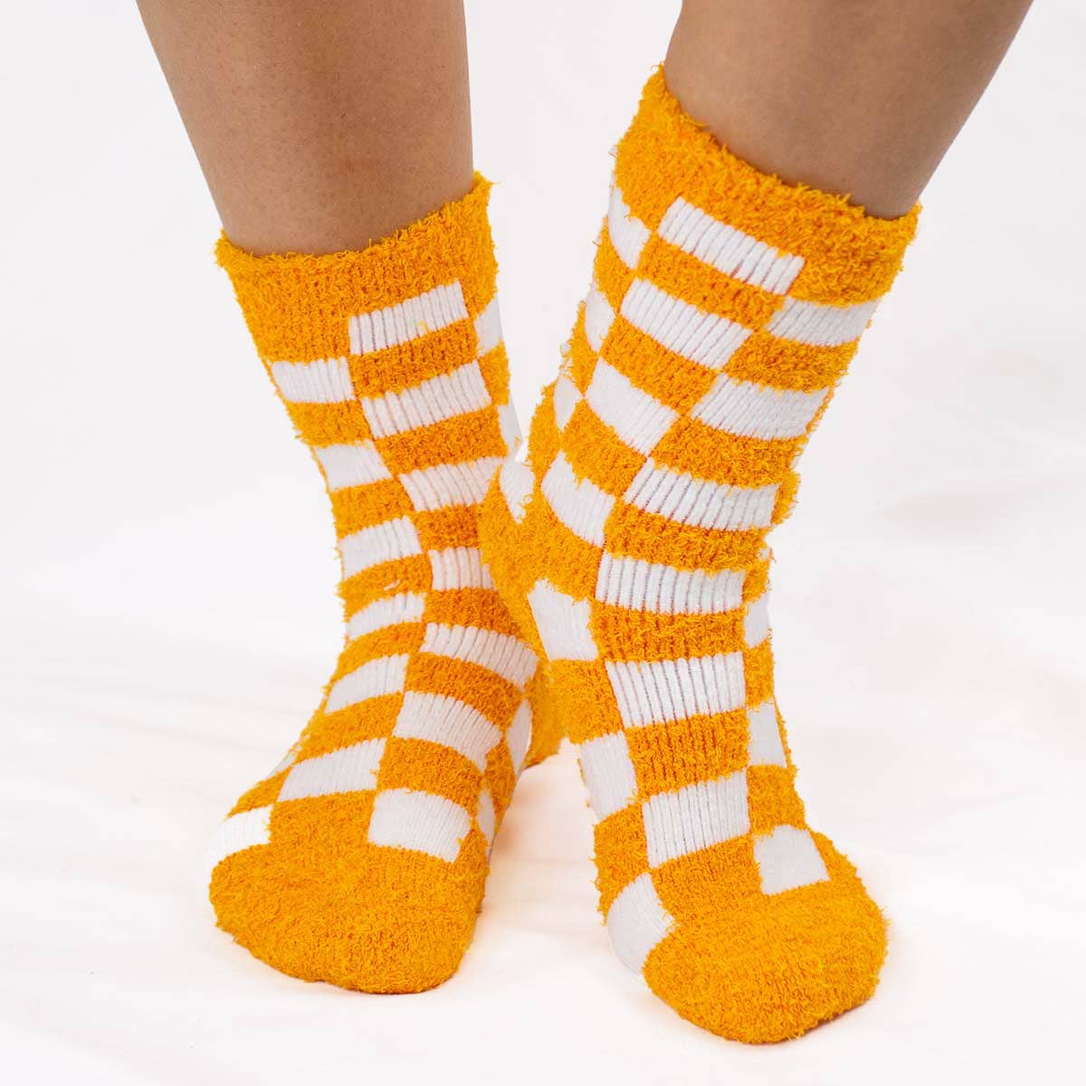 Women's Checkerboard Snuggle Socks Orange/White
