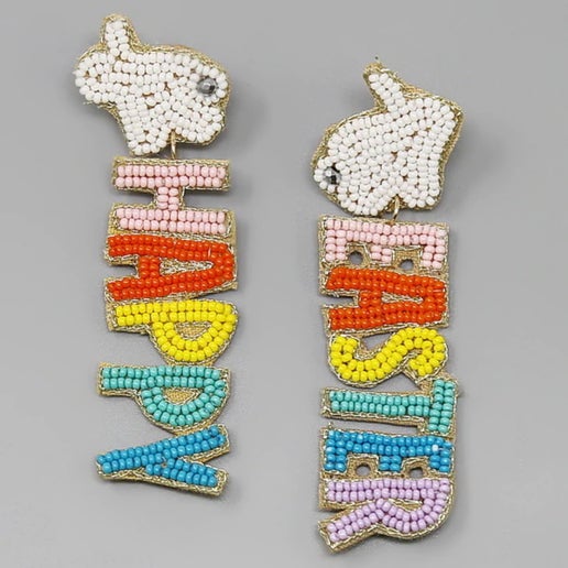 Happy Easter Bunny Beaded Earrings