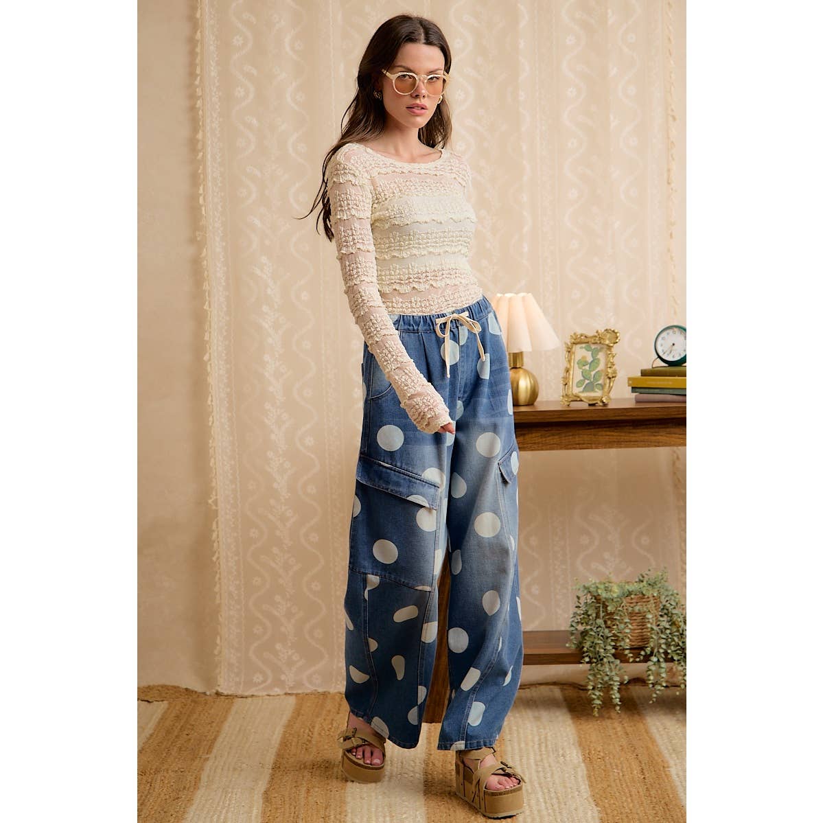 Polka Dot Cargo Barrel Jeans