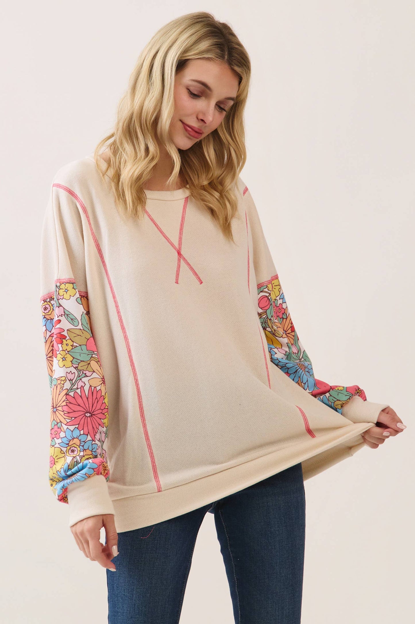 Floral Sleeve Pullover