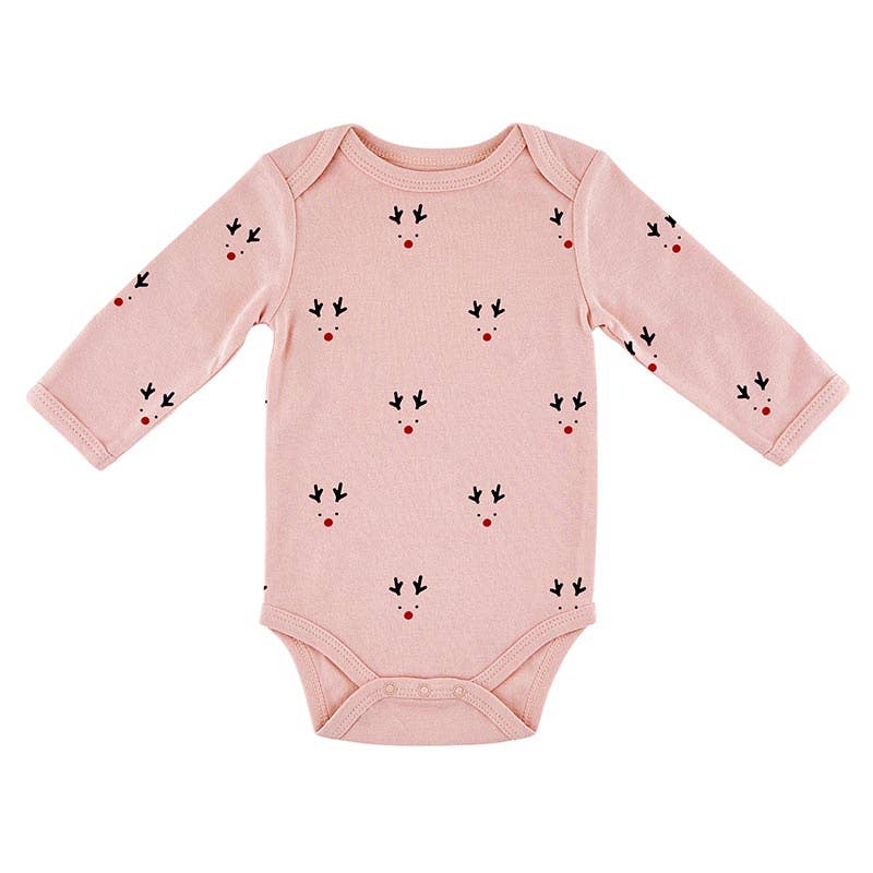 Pink Reindeer Baby Long Sleeve Snapshirt
