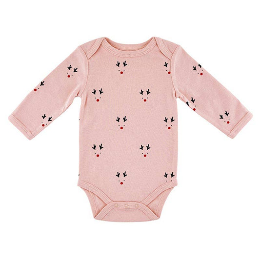 Pink Reindeer Baby Long Sleeve Snapshirt