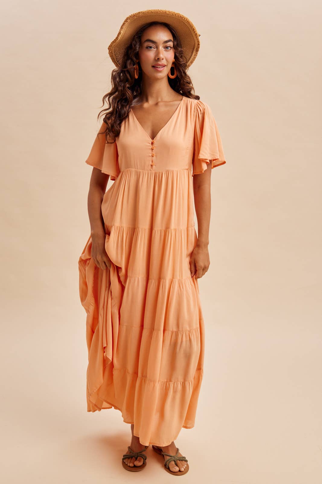 Apricot Flowy Maxi Dress