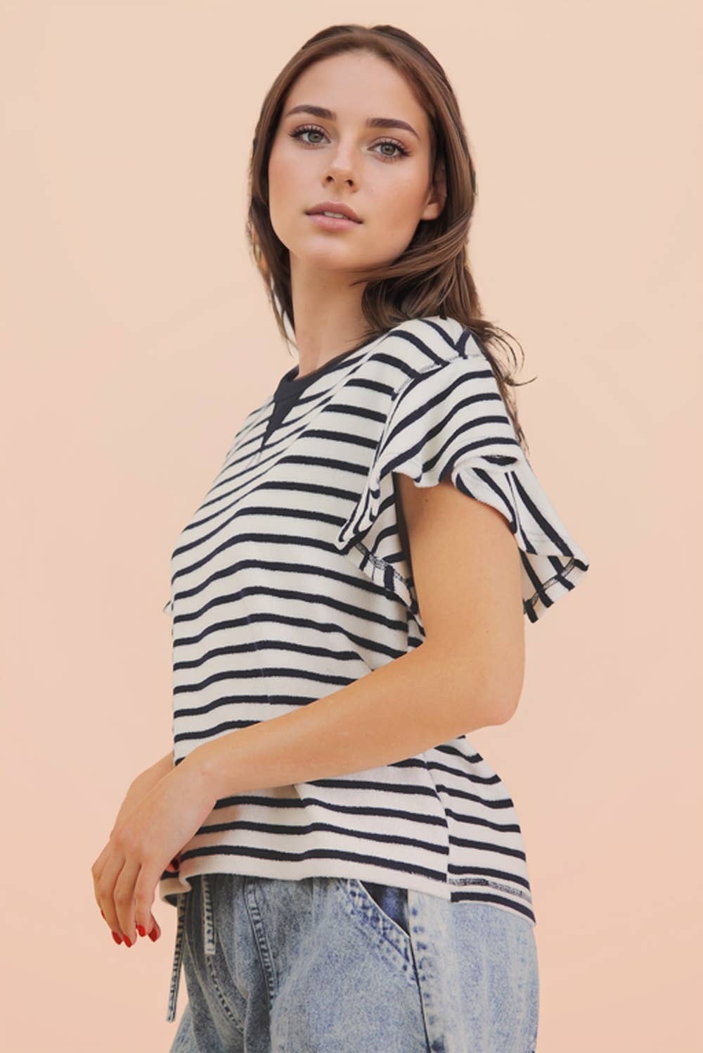 Sophia Ruffle Stripe Knit Top