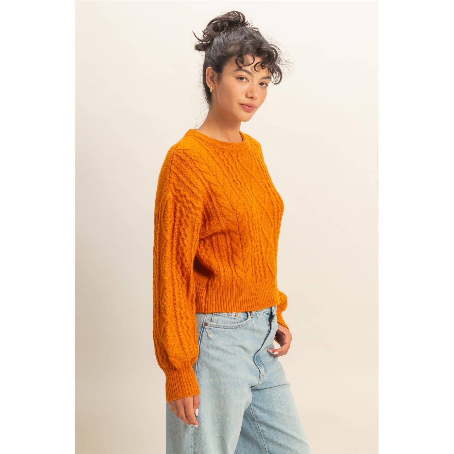 Cable Knit Balloon Sleeve Sweater